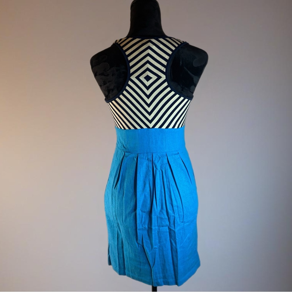 Hype Tank Dress, Black And Cream Stripes With Blue Skirt - Picture 2 of 2